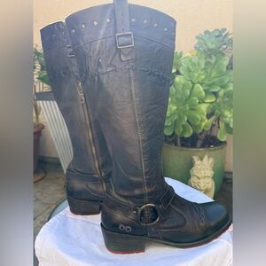 Bed Stu Distressed Leather Tall Studded Harness Boots